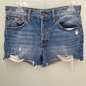 We‎ the Free Free People Cut Off Distressed Button Fly Shorts Denim Mid Rise 28